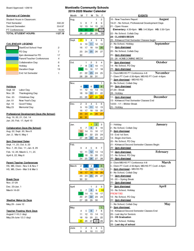 Image of the annual school calendar